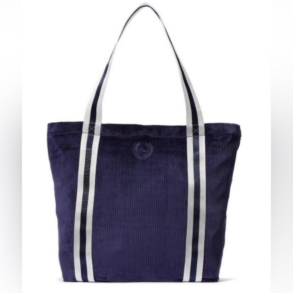 Victoria's Secret‎ PINK Tote Navy Blue Velour Ribbed White Stripe Zipper VS